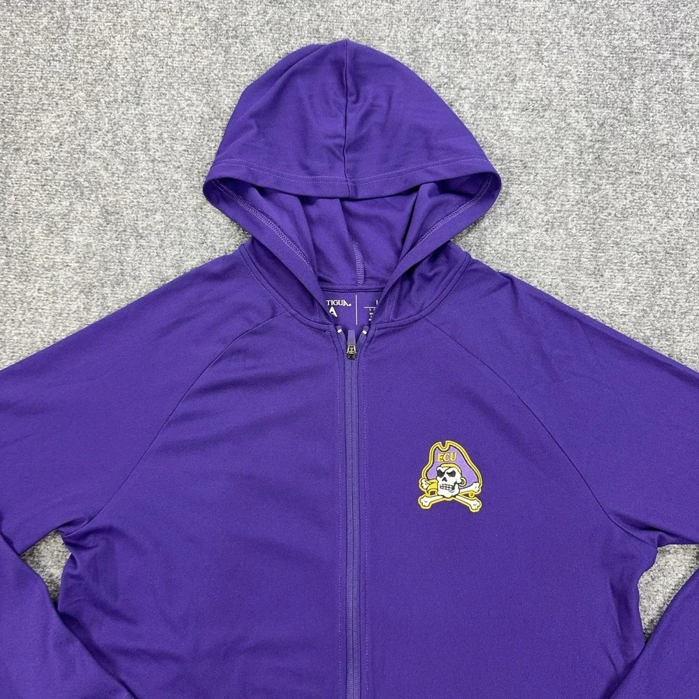 East Carolina Pirates Jacket Mens Large Purple NCAA Football Antigua Hooded